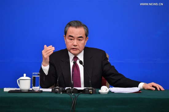 Chinese Foreign Minister Wang Yi answers questions on China's foreign policy and foreign relations at a press conference for the fifth session of the 12th National People's Congress in Beijing, capital of China, March 8, 2017. (Xinhua/Li Xin)