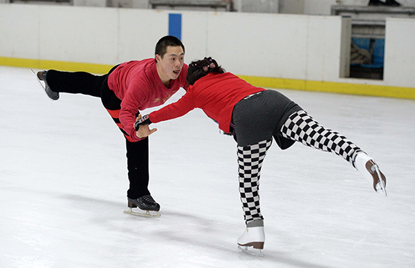 Chinese athletes train for a figure skating event at the 11th Special Olympics World Winter Games in Harbin, North China's Heilongjiang province, Feb. 23, 2017. (Photo/Xinhua)