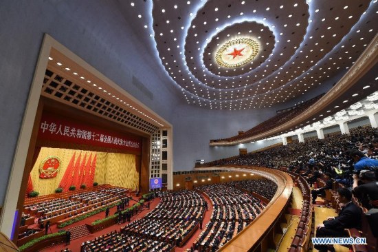 The closing meeting of the fifth session of the 12th National People's Congress is held at the Great Hall of the People in Beijing, capital of China, March 15, 2017. (Xinhua/Yang Zongyou)