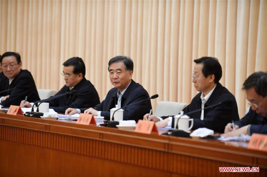 Chinese Vice Premier Wang Yang (C) speaks at a national meeting on agricultural production, in Shijiazhuang, capital of north China's Hebei Province. The meeting was held there on March 21 and 22. (Xinhua/Wang Xiao)