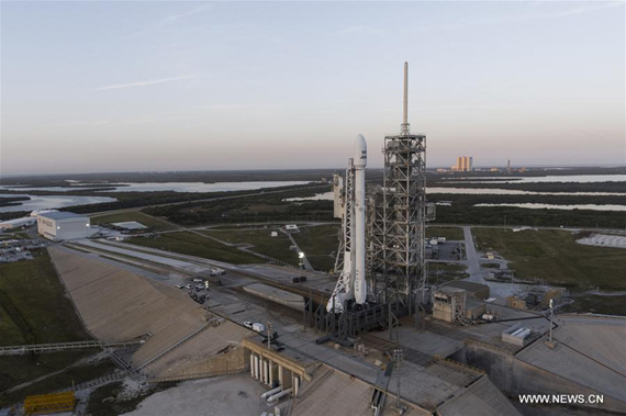 The photo made available by U.S. space firm SpaceX on March 30, 2017 shows the company's Falcon 9 rocket at the Kennedy Space Center in Florida, the United States. U.S. space firm SpaceX is attempting to make history on Thursday with the first launch of an already-used Falcon 9 rocket into space. (Photo/Xinhua)