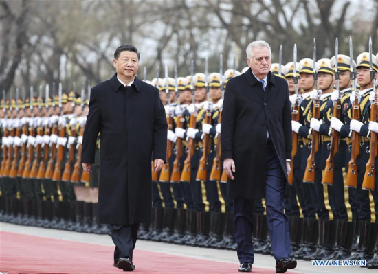 Chinese President Xi Jinping (L) holds a welcome ceremony for visiting Serbian President Tomislav Nikolic in Beijing, capital of China, March 30, 2017. (Xinhua/Xie Huanchi) 
