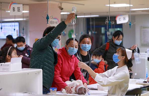 Children get treatment at Beijing Children's Hospital in December. (Photo/China Daily)