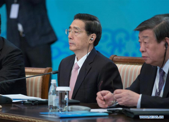 Chinese State Councilor and Minister of Public Security Guo Shengkun attends the 12th session of the Shanghai Cooperation Organization (SCO) security council secretaries meeting in Astana, Kazakhstan on April 6, 2017. (Xinhua/Bai Xueqi)