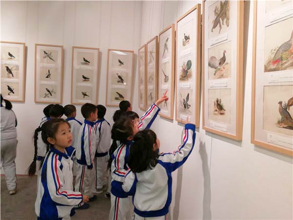 Youngsters visit the bird illustrations show in Beijing. Liu Xiangrui / China Daily