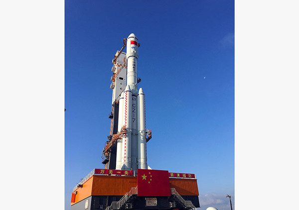 Tianzhou 1, China's first cargo spacecraft was moved to its launch site at the Wenchang Space Launch Center in Hainanprovince on Monday morning. (Photo provided to China Daily)