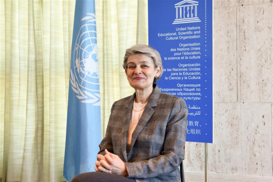 Irina Bokova, Director-General of the United Nations Educational, Scientific and Cultural Organization (UNESCO), is interviewed with Xinhua in Paris, capital of France, on April 18, 2017. (Xinhua/Chen Yichen)