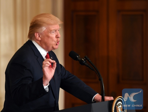 File photo taken on April 20, 2017 shows U.S. President Donald Trump attends a joint press conference with Italian Prime Minister Paolo Gentiloni (not in picture) at the White House in Washington D.C., the United States.(Xinhua/Yin Bogu)