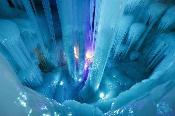An ice cave stays below freezing despite the arrival of spring in Ningwu county, North China's Shanxi province. The ice cave was formed about 3 million years ago and its temperature stays at -6 Celsius degrees throughout the year. (Photo by Wang Quan/chinadaily.com.cn)