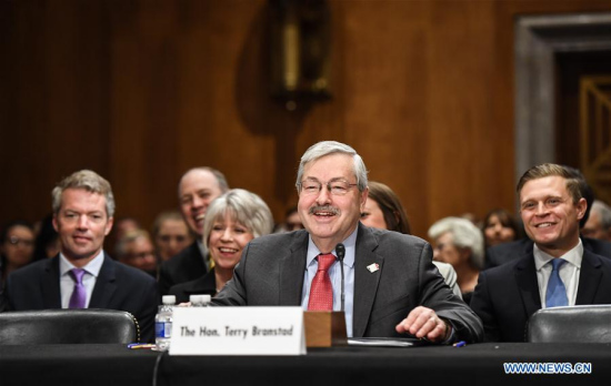 Iowa Governor Terry Branstad (Front) testifies before the U.S. Senate Foreign Relations Committee on a hearing considering him to be U.S. Ambassador to China on Capitol Hill in Washington D.C., the United States, on May 2, 2017. U.S. (Xinhua/Bao Dandan)