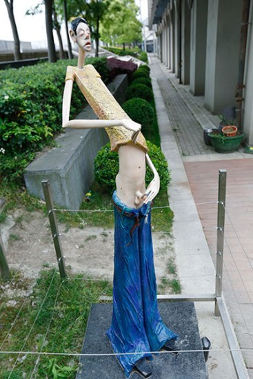 A statue depicting an adult male urinating was on display in Shanghai.Photo Provided To China Daily