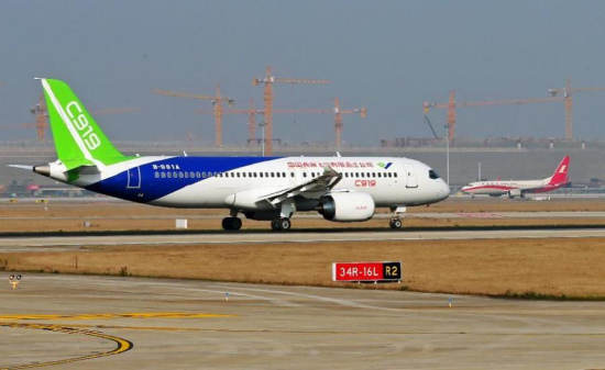 The aircraft is developed by the Commercial Aircraft Corporation of China (COMAC). Its main rivals will include Airbus 320 and Boeing 737. (Photo/Xinhua)