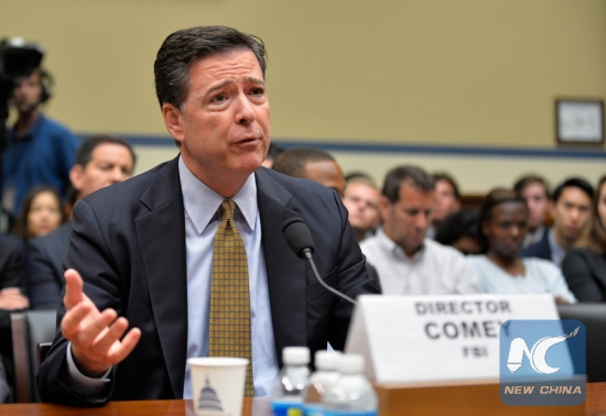 File photo taken on July 7, 2016 shows U.S. FBI Director James Comey testifies before the House Oversight Committee over investigation into Hillary Clinton's email system, on Capitol Hill in Washington D.C., capital of the United States. (Xinhua/Bao Dandan)