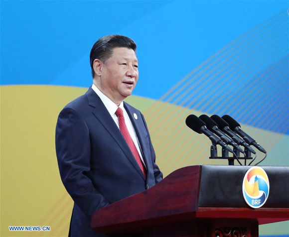 Chinese President Xi Jinping delivers a keynote speech at the opening ceremony of the Belt and Road Forum (BRF) for International Cooperation in Beijing, capital of China, May 14, 2017. (Xinhua/Ma Zhancheng)