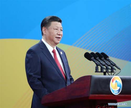 Chinese President Xi Jinping delivers a keynote speech at the opening ceremony of the Belt and Road Forum (BRF) for International Cooperation in Beijing, capital of China, May 14, 2017. (Xinhua/Ma Zhancheng)