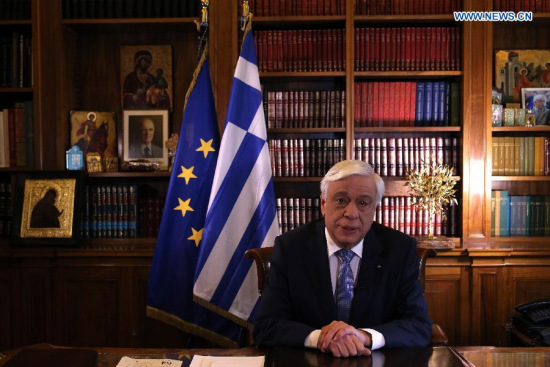 Greek President Prokopis Pavlopoulos speaks in an exclusive statement with Xinhua News Agency in Athens on May 20, 2017.  (Xinhua/Marios Lolos)