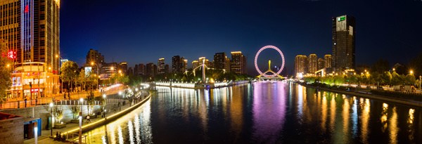 A night view of the Haihe River at the Tianjin Eye (center). (Photo by Li Hailiang/provided to chinadaily.com.cn)