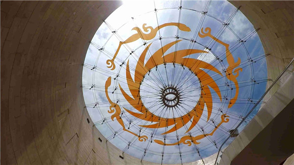 The totem in Jinsha Site Museum represents sun-worshipping in an ancient civilization in Chengdu. (CGTN Photo)