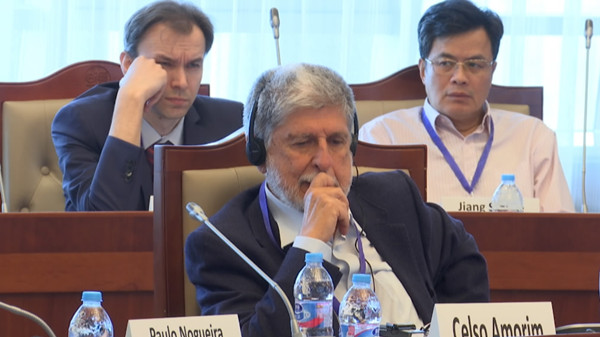 Former Brazilian foreign affairs and defense minister Celso Amorim, at BRICS Pragmatic Forum held in Shanghai on May 25, 2017. (CGTN Photo)