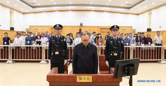 Wang Baoan, former head of the National Bureau of Statistics, stands trial at the Intermediate People's Court of Zhangjiakou, north China's Hebei Province, May 31, 2017. (Xinhua)