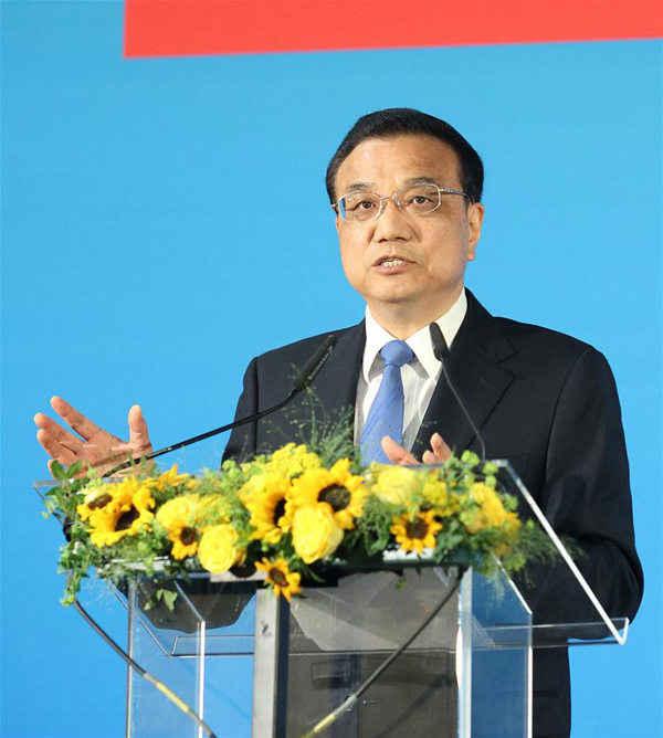 Chinese Premier Li Keqiang delivers a speech at the 12th EU-China Business Summit in Brussels, Belgium, June 2, 2017. (Xinhua/Wang Ye)
