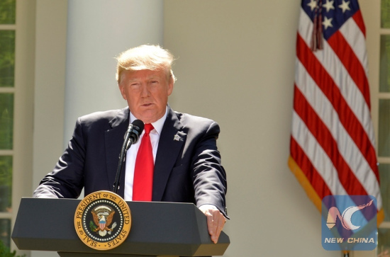 U.S. PresidentDonald Trumpdelivers a speech at the White House in Washington D.C., capital of the United States, on June 1, 2017.  (Xinhua/Mike Theiler)