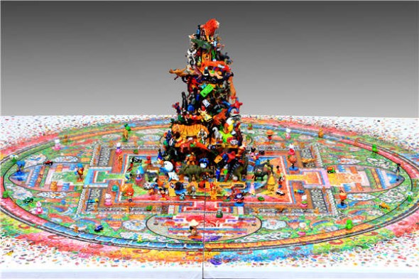 The installation Mandala by Ye Hongxing is made of stickers and toys. Photo provided to China Daily