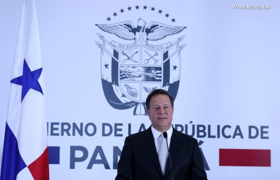 Panamanian President Juan Carlos Varela delivers a speech in Panama city, Panama, June 12, 2017. (Xinhua/Panama's Presidency)