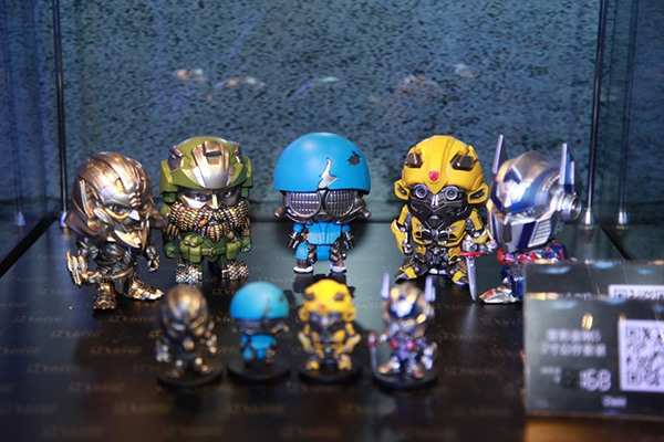 Transfomers merchandises displayed at the event to announce the cooperation of Mtime and Hasbro (Photo provided to China Daily)