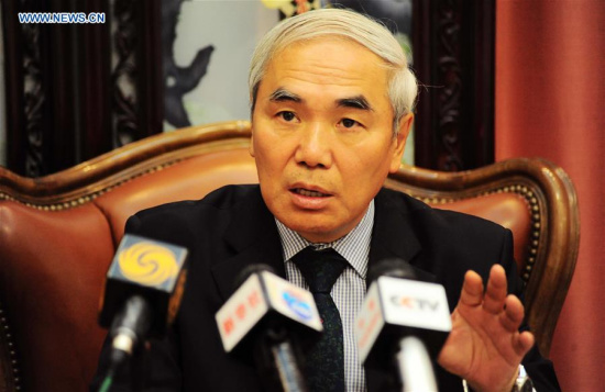 Xie Xiaoyan, special envoy of the Chinese government on the Syrian issue, speaks during a press briefing in Damascus, capital of Syria, on June 17, 2017. (Xinhua/Ammar Safarjalani)