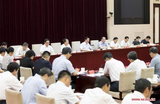 Liu Qibao, a member of the Political Bureau of the Communist Party of China (CPC) Central Committee and the Secretariat of the CPC Central Committee, who is also head of the CPC Central Committee's Publicity Department, addresses a symposium about implementing the spirits of the CPC Central Committee on inspection of the Party's ideology-related organizations in Beijing, capital of China, June 19, 2017. (Xinhua/Ding Haitao)