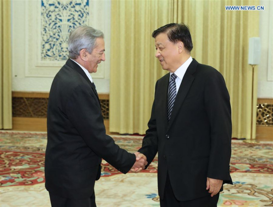 Liu Yunshan (R), member of the Standing Committee of the Political Bureau of the Communist Party of China (CPC) Central Committee, meets with a delegation led by Jose Ramon Balaguer, head of the International Department of the Communist Party of Cuba (PCC) Central Committee, in Beijing, capital of China, June 21, 2017. (Xinhua/Ma Zhancheng)