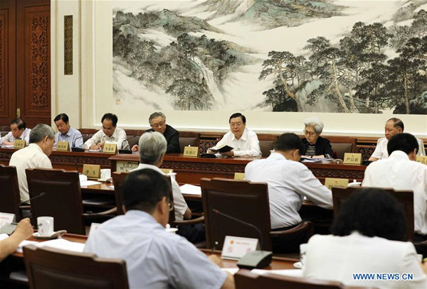 China's lawmakers deliberate a draft law on national supervision, a draft law on the national anthem and so forth during the 28th session of the 12th National People's Congress (NPC) Standing Committee in Beijing, capital of China, June 24, 2017. Zhang Dejiang, chairman of the NPC Standing Committee, attended the discussions on Saturday. (Xinhua/Liu Weibing) 