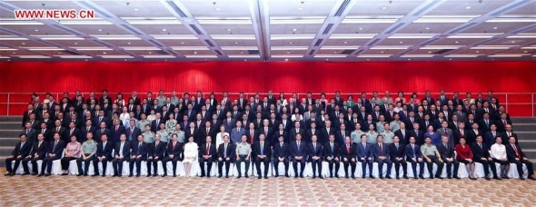 Chinese President Xi Jinping, also general secretary of the Central Committee of the Communist Party of China and chairman of the Central Military Commission, meets with a group of central government officials based in Hong Kong and senior executives of Hong Kong branches of mainland enterprises and institutions, in Hong Kong, south China, June 30, 2017. (Xinhua/Ju Peng)