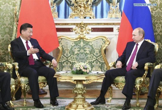 Chinese President Xi Jinping holds talks with his Russian counterpart Vladimir Putin at the Kremlin in Moscow, Russia, July 4, 2017. (Xinhua/Xie Huanchi)