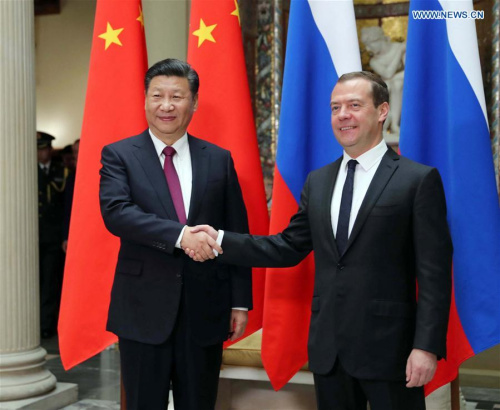 Chinese President Xi Jinping meets with Russian Prime Minister Dmitry Medvedev in Moscow, Russia, July 4, 2017. (Xinhua/Liu Weibing)
