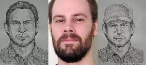 Brendt Christensen (middle) , the 28-year-old Illinois man charged with kidnapping Zhang Yingying, and the two images sketched by Lin Yuhui. (Photo/People's Daily Online)
