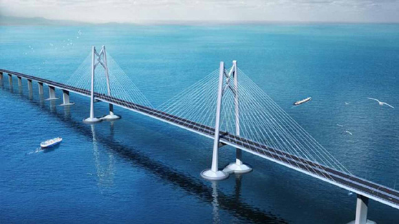 Major part of construction of the  Hong Kong-Zhuhai-Macao Bridge is completed on July 7, 2017. (Photo/CGTN) 