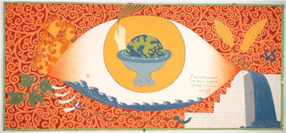 Orgyan Chopel, a Living Buddha, gives the sacred art of thangka a modern look by using symbols. (Photo provided to China Daily)