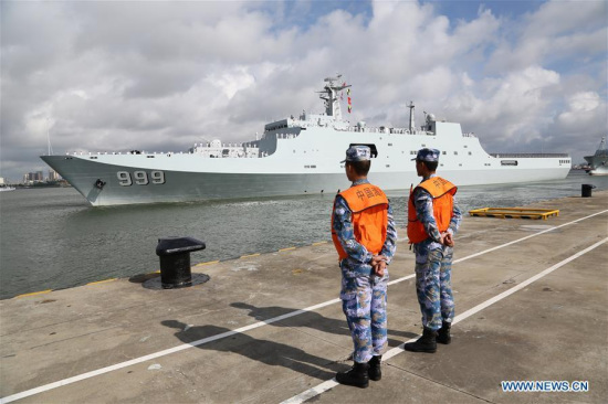 Ships carrying Chinese military personnel depart Zhanjiang, south China's Guangdong Province, July 11, 2017. (Xinhua/Wu Dengfeng)