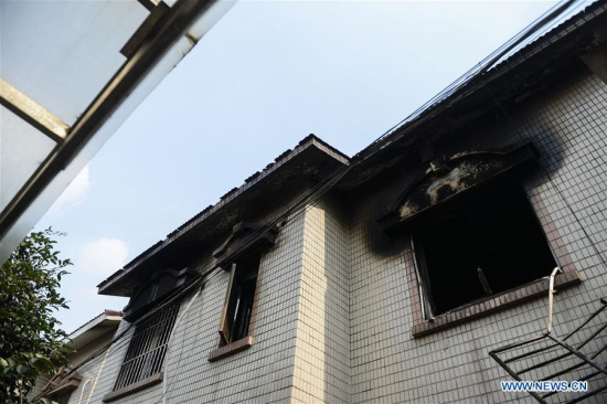 The site of a house fire is seen in Changshu, east China's Jiangsu Province, July 16, 2017. Police in Jiangsu said they have arrested a suspect for alleged arson after a fire engulfed a house that claimed 22 lives Sunday morning. (Xinhua/Ji Chunpeng)
