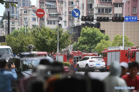 Rescue vehicles are seen at the accident site in Hangzhou, capital of east China's Zhejiang Province, July 21, 2017. (Xinhua/Huang Zongzhi)