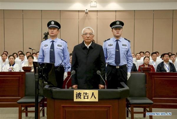 Wang Min, former Communist Party of China (CPC) chief of northeast China's Liaoning Province and senior national legislator, stands trial for bribery, corruption and negligence of duty at Luoyang Intermediate People's Court in central China's Henan Province, July 21, 2017. (Xinhua)