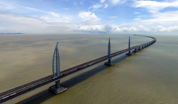 A section of the Hong Kong-Zhuhai-Macao Bridge is seen on July 7, 2017. (Photo by CHEN JIMIN/CHINA DAILY)