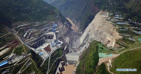 Aerial photo taken on July 27, 2017 shows the construction site of Baihetan project, which is located downstream of the Jinsha River, the upper section of the Yangtze, in Ningnan county of southwest China's Sichuan Province and Qiaojia county of neighboring Yunnan Province. Building work on what will be the world's second largest hydropower station started on Aug. 3, 2017. (Photo/Xinhua)