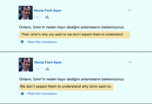 To demonstrate the advantages of the new AI-powered system, Facebook showed an example of both its new and old systems translating a Turkish post into English.  (Photo/ Screensnap from Facebook)