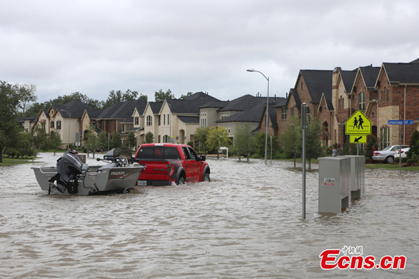 Hurricane Harvey causes mass flooding in Houston, Texas, Aug. 29, 2017. (Photo: China News Service/Zeng Jingning)