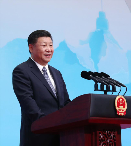 Chinese President Xi Jinping delivers a keynote speech at the opening ceremony of the BRICS Business Forum in Xiamen, southeast China's Fujian Province, Sept. 3, 2017. (Xinhua/Ju Peng)