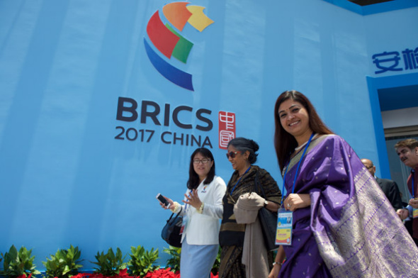 Guests leave the opening ceremony of the BRICS Political Parties, Think Tanks and Civil Society Organizations Forum in Fuzhou, Fujian province, in June. (Photo/Xinhua)