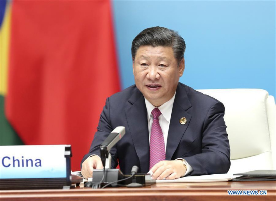 Chinese President Xi Jinping addresses the ninth BRICS summit in Xiamen, southeast China's Fujian Province, Sept. 4, 2017. (Xinhua/Ma Zhancheng)